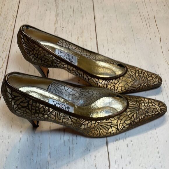 Timothy Hitsman women’s copper/gold fabric heel size 8.5. - Picture 3 of 12